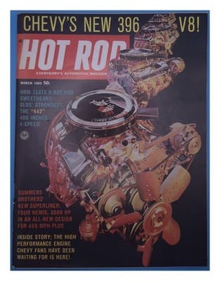 Hot Rod March 1965 Chevy 396 V8 Magazine - Image 1
