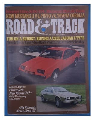 Road & Track Sep 1974 Ferrari Dino Maserati Mustang Jaguar Magazine - Image 1
