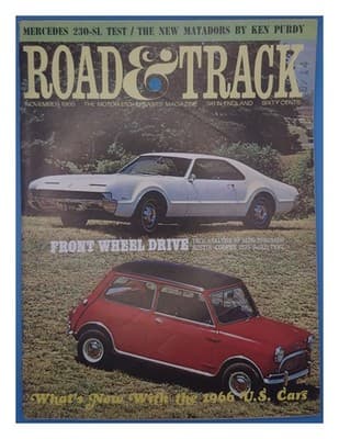 Road & Track November 1965 Oldsmobile Toronado Austin Cooper Magazine - Image 1