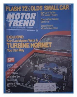 Motor Trend November 1971 Turbine Hornet Magazine - Image 1