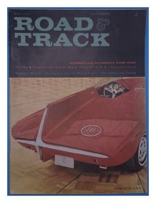 Road & Track May 1960 Plymouth XNR International Auto Show Magazine - Image 1