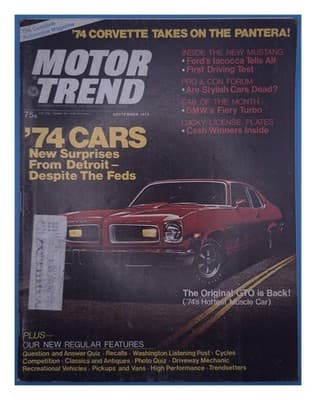 Motor Trend September 1973 '74 Pontiac GTO Corvette vs Pantera Magazine - Image 1