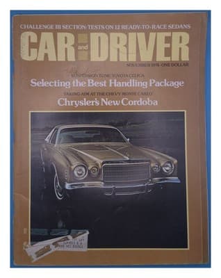 Car and Driver November 1974 Cordoba Monte Carlo Magazine - Image 1
