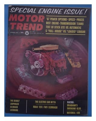 Motor Trend January 1967 Engine Issue GTO Cougar Magazine - Image 1
