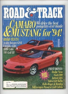 Road & Track November 1994 Camaro Mustang Car Magazine - Image 1