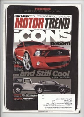 Motor Trend October 2011 Ford Mustang Jeep Wrangler VW Beetle Magazine - Image 1
