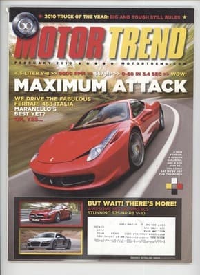 Motor Trend February 2010 Ferrari 458 Italia Car Magazine - Image 1