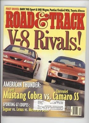 Road & Track April 1999 Mustang Cobra vs Camaro SS Magazine - Image 1