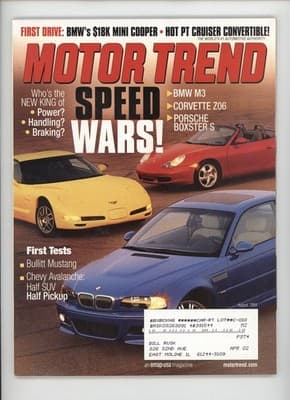 Motor Trend August 2001 Speed Wars BMW M3 Corvette Z06 Magazine - Image 1