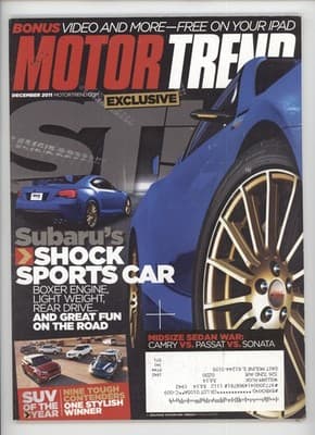 Motor Trend December 2011 Subaru BRZ Sports Car Magazine - Image 1
