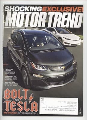 Motor Trend February 2017 Bolt vs Tesla Car Magazine - Image 1