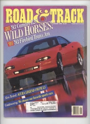 Road & Track January 1993 Camaro Z28 Firebird Trans Am Magazine - Image 1