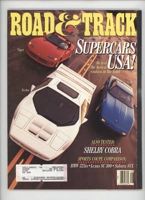Road & Track August 1992 Supercars USA Dodge Viper Magazine - Image 1