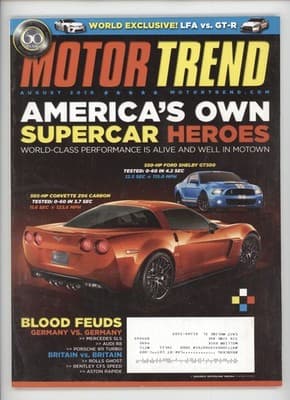 Motor Trend August 2010 Supercar Heroes Corvette Z06 Shelby GT500 Magazine - Image 1
