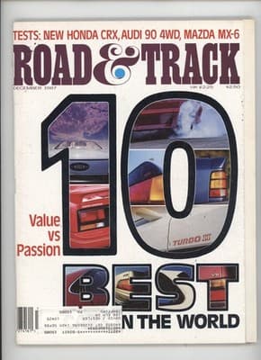 Road & Track December 1987 Honda CRX Audi 90 Mazda MX-6 Best Car Magazine - Image 1