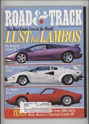 Road & Track May 1994 Lamborghini Diablo Countach Miura Magazine - Image 1