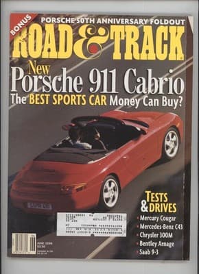 Road & Track June 1998 Porsche 911 Cabrio Sports Car Magazine - Image 1