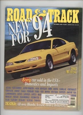 Road & Track October 1993 New For '94 1995 Mustang Magazine - Image 1