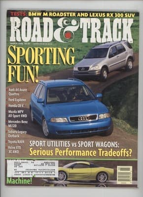 Road & Track March 1998 Sport Utilities vs Sport Wagons Magazine - Image 1