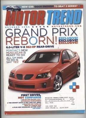 Motor Trend October 2006 Pontiac Grand Prix Reborn Magazine - Image 1