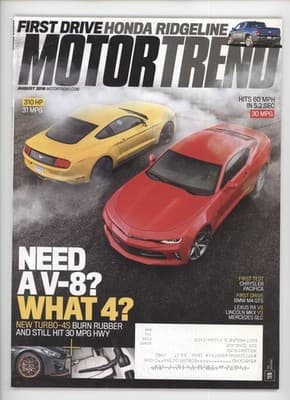 MotorTrend August 2016 Honda Ridgeline Turbo-4s Magazine - Image 1