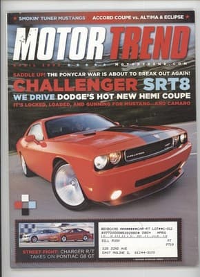 Motor Trend April 2008 Dodge Challenger SRT8 Car Magazine - Image 1