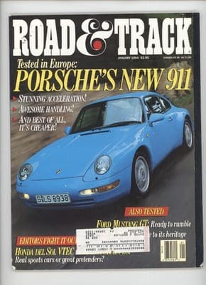 Road & Track January 1994 Porsche 911 Ford Mustang GT Car Magazine - Image 1
