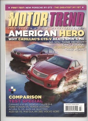 Motor Trend July 2009 Cadillac CTS-V vs BMW M5 Car Magazine - Image 1