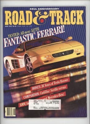 Road & Track June 1992 Ferrari 512TR Tested Car Magazine - Image 1