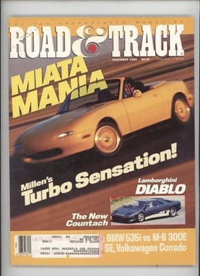 Road & Track November 1989 Mazda Miata Lamborghini Diablo Magazine - Image 1