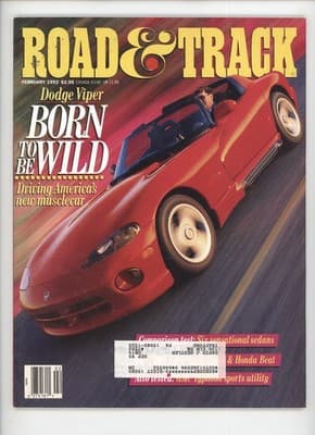 Road & Track February 1992 Dodge Viper Musclecar Magazine - Image 1