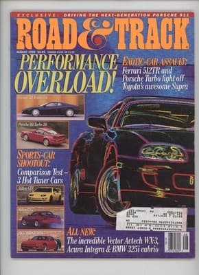 Road & Track August 1993 Porsche 911 Supra Ferrari Magazine - Image 1