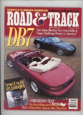 Road & Track March 1996 Ford V-12 Indigo Aston Martin DB7 Magazine - Image 1
