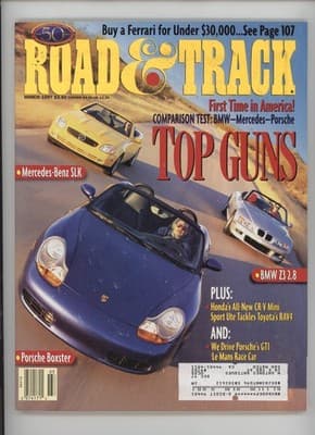 Road & Track March 1997 BMW Mercedes Porsche Top Guns Magazine - Image 1