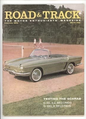 Road & Track February 1959 Scarab Sports Car Magazine - Image 1