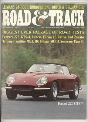 Road & Track September 1967 Ferrari 275 GTS/4 Lancia MG Car Magazine - Image 1