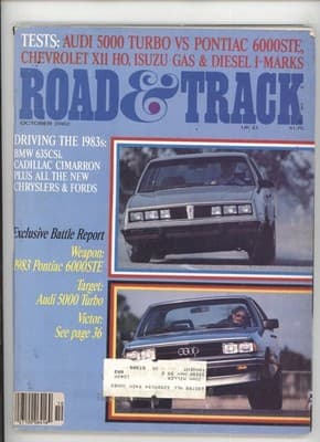 Road & Track October 1982 Audi 5000 Turbo Pontiac 6000STE Magazine - Image 1