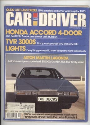 Car & Driver March 1979 Aston Martin Lagonda Honda Accord Magazine - Image 1