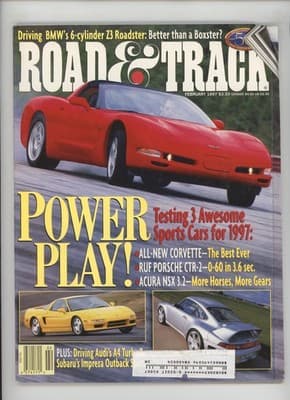 Road & Track February 1997 Power Play Corvette Z3 Porsche Magazine