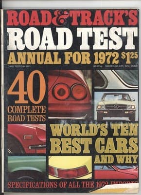 Road & Track 1972 Cars Tested Annual 40 Complete Road Tests Magazine