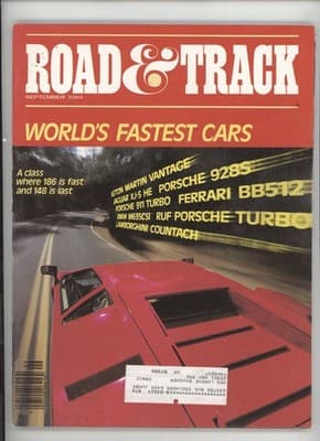 Road & Track September 1984 World's Fastest Cars Magazine