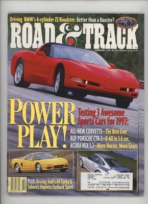 Road & Track February 1997 Corvette Z3 NSX Porsche Magazine