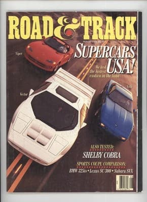 Road & Track August 1992 Supercars USA! Dodge Viper Magazine