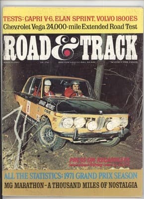 Road & Track March 1972 Capri V6 Vega Road Test Magazine