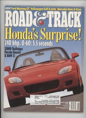 Road & Track January 1999 Honda S2000 240bhp Magazine
