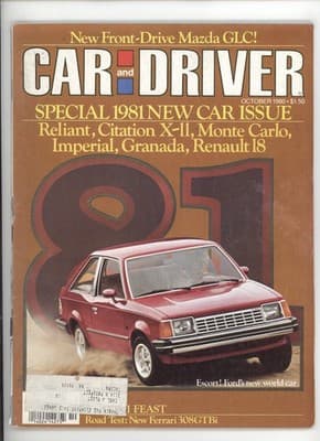 Car and Driver October 1980 Ford Escort Ferrari 308GTBi Mazda Magazine