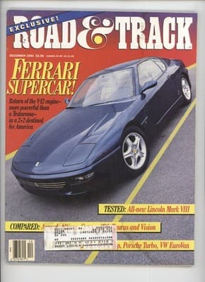 Road & Track December 1992 Ferrari Supercar Magazine
