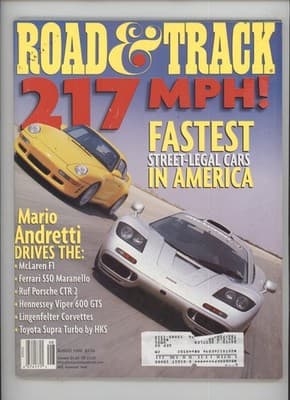 Road & Track August 1998 Fastest Street-Legal Cars Porsche McLaren F1 Magazine