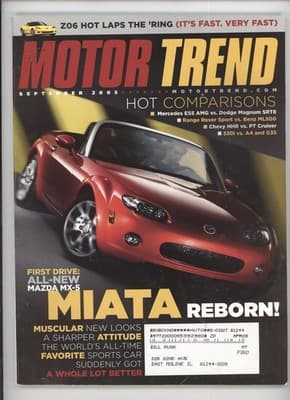 Motor Trend September 2005 Mazda Miata Z06 Corvette Magazine
