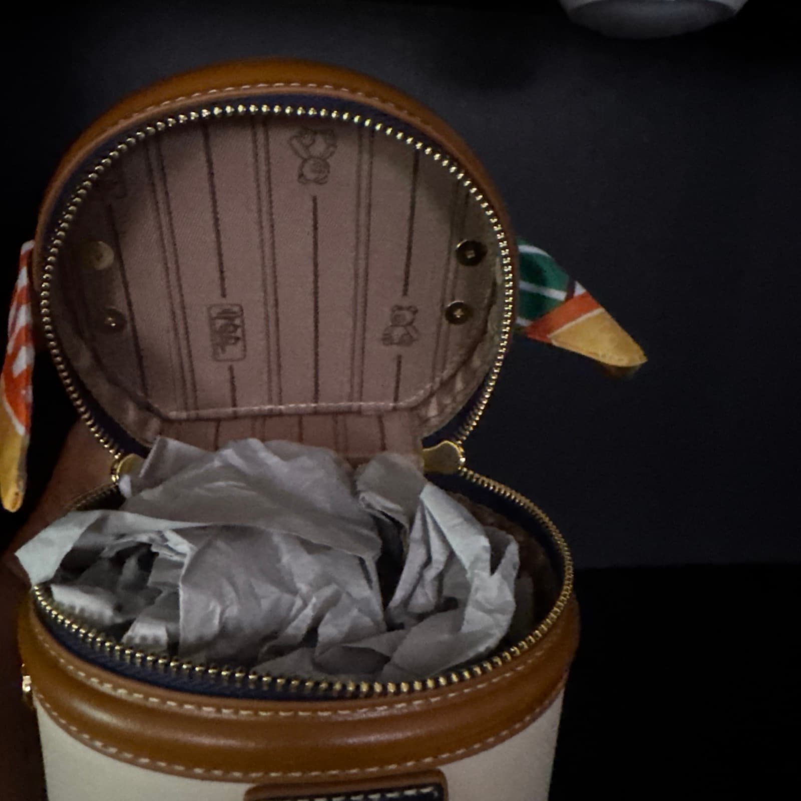 Vintage Round Handbag with Scarf Detail and Removable Strap - Thumbnail 2